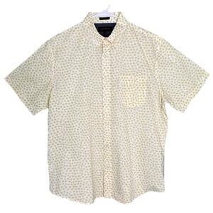 BANANA REPUBLIC Mens Large Yellow Floral Short Sleeve Preppy Summer Button Down‎